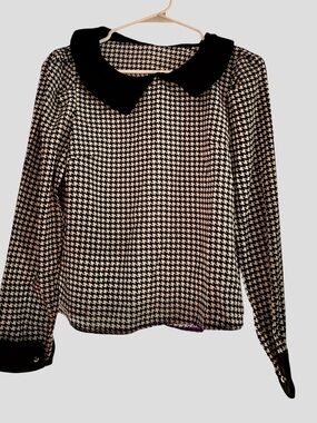 Black & White Houndstooth Peter Pan Collar Blouse